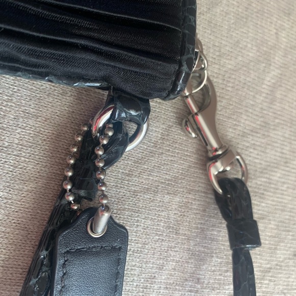 Coach Black Satin Runched Wristlet with Snakeskin Leather Trim - Picture 4 of 10